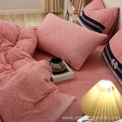 Pink children bedroom winter milk flannel bed sets